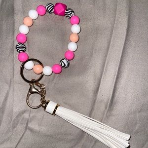Pink and zebra wristlet keychain